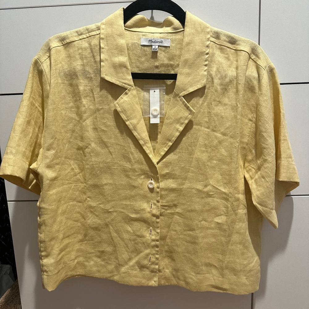 NWT Madewell 100% Linen Resort Shirt in yellow